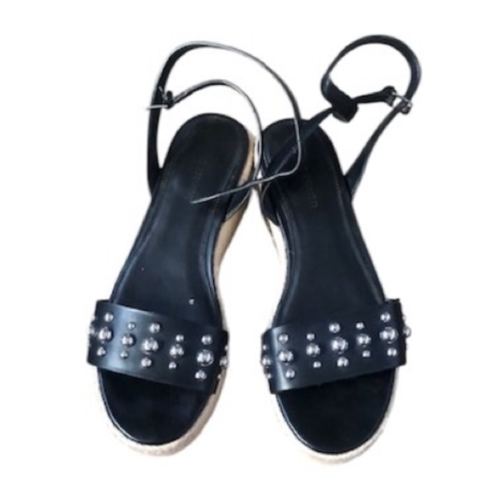 Women’s size 7.5 Marc Fisher Black Studded Joyce Espadrille Wedge Sandal